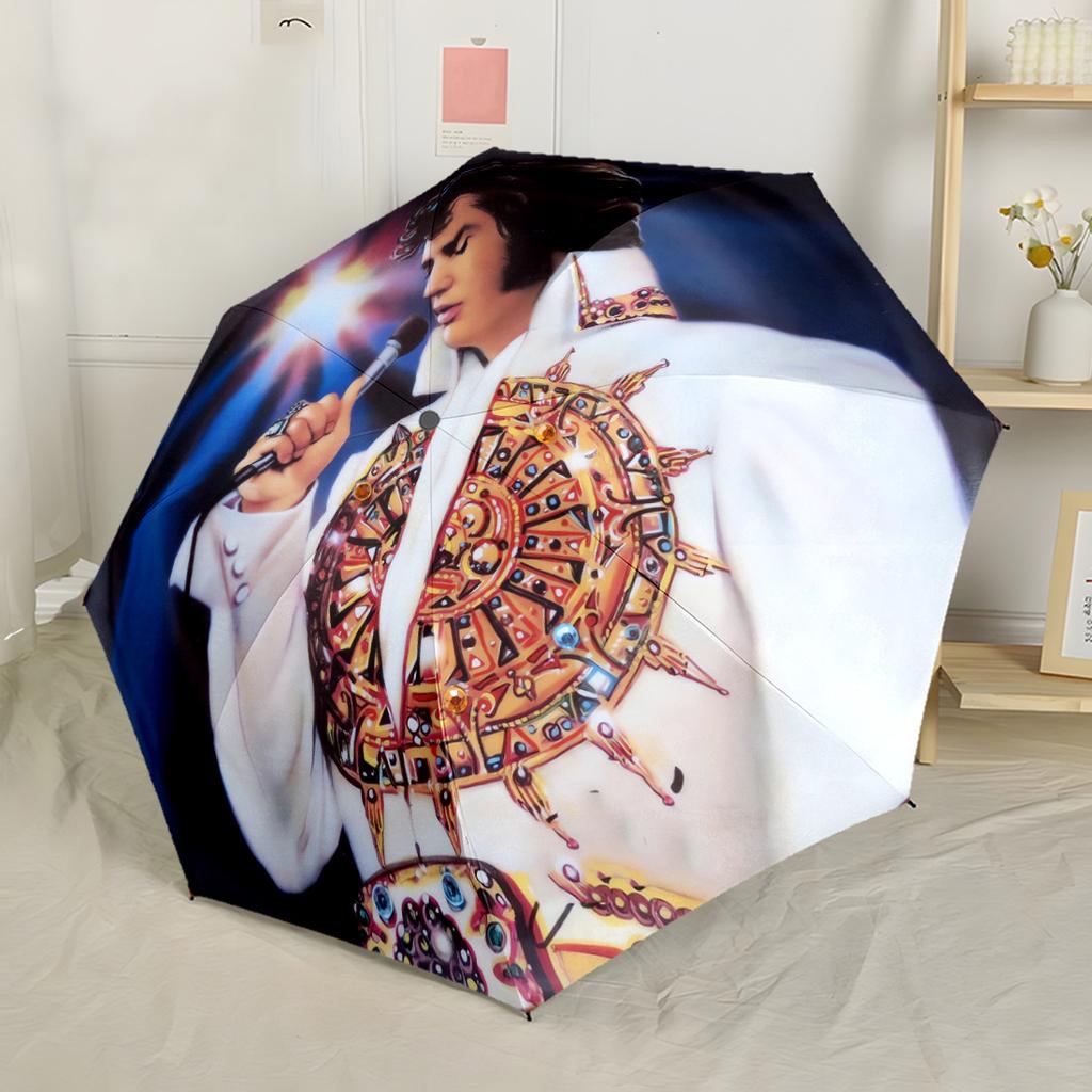 Ombrello Portatile Automatico Elvis Presley's Comeback Special Compatto Resistente Design a 8 Stecche Plastica Resistente Ferro Ombrello per Tutte le Stagioni per Viaggio