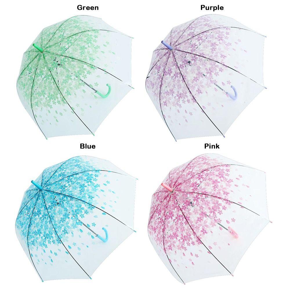 PVC Material Transparent Umbrella Straight Stem Long Handle Rainproof Umbrella Cute Flower Pattern Colored Design