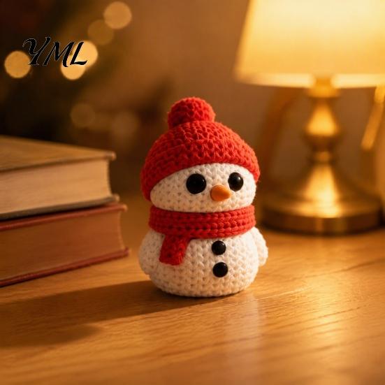 Decorative Snowman Statue 3D Printed Knitted Figurine, Christmas with Red Knit Desktop Figurines Hat and Scarf, Mini Sculpture for Holiday Desk
