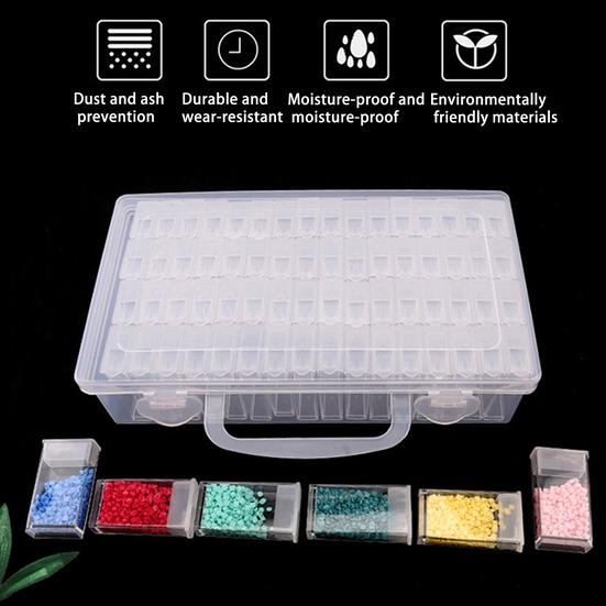 32/64 Grid Transparent Visible Organizer Bead Handle Separate Grids Diamond Painting Rhinestone Storage Box