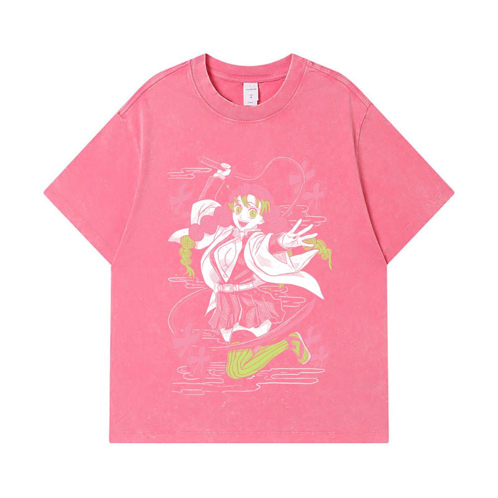 275 GSM Gewaschene T-Shirts 100% Baumwolle Demon Slayer V49 Mitsuri Aufdruck Unisex Schweres Baumwoll-T-Shirt