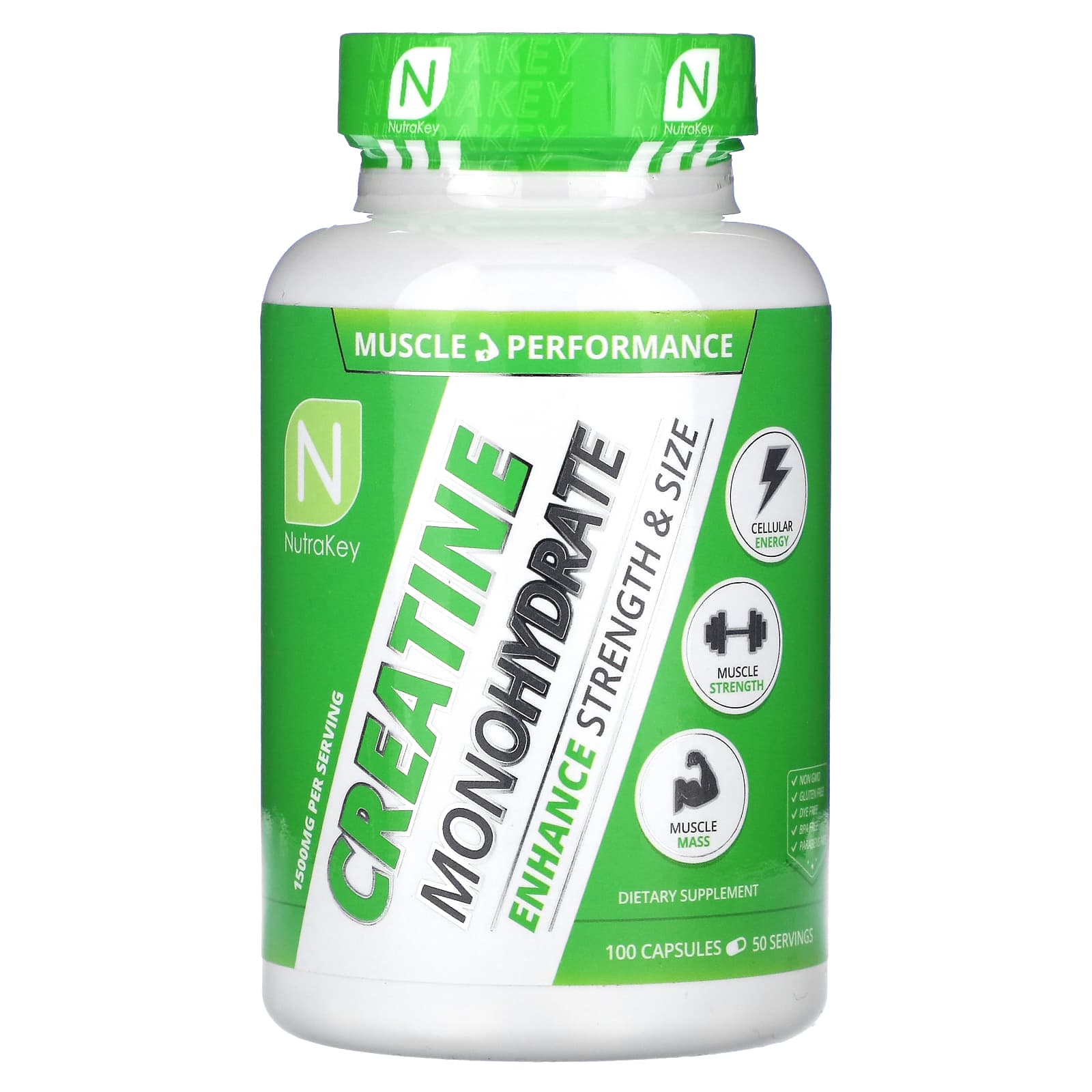 

Nutrakey, Creatine Monohydrate, 1,500 mg, 100 Capsules (750 mg per capsule)