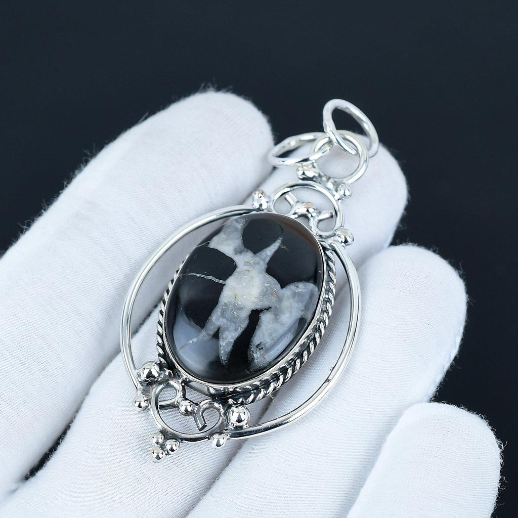 Mud Crack Fossil Gemstone Pendant, Big Size Stone Pendant, 925 Silver Plated Jewelry, Engagement , Pendant For Mother , Everyday Jewelry