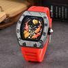 2025 Hengbolong Diamond Quartz Watch Men's Fashion Koi Pattern Strap Calendar Silicone Watch Strap