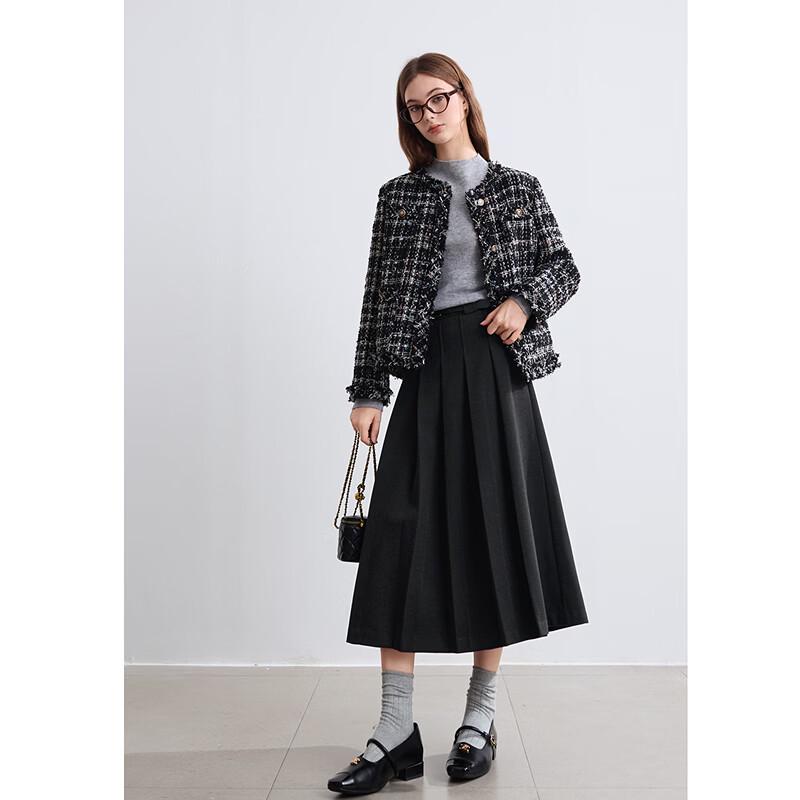 Betu Women's Winter A-Line Pleated Skirt with Belt