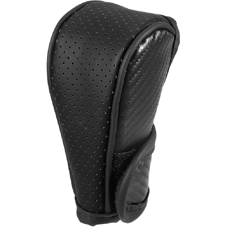 1 Pc Universal Car Shift Knob Cover - Automatic Car Knob Gear Sticky Protector Carbon Fiber Pattern Breathable - Faux Leather Black