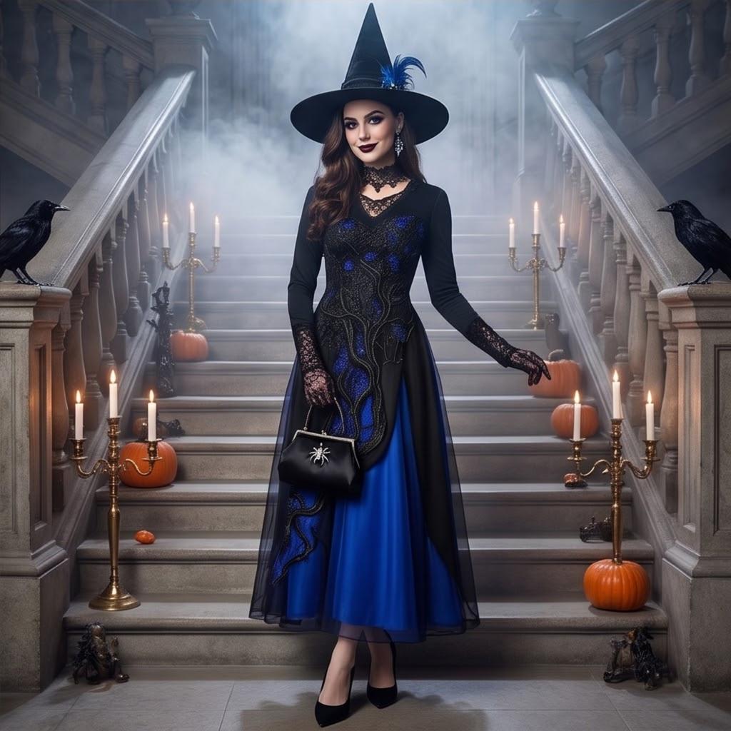 Dames Halloween Kostuum Kant Chiffon Lange Jurk met Doorn en Ontwerp