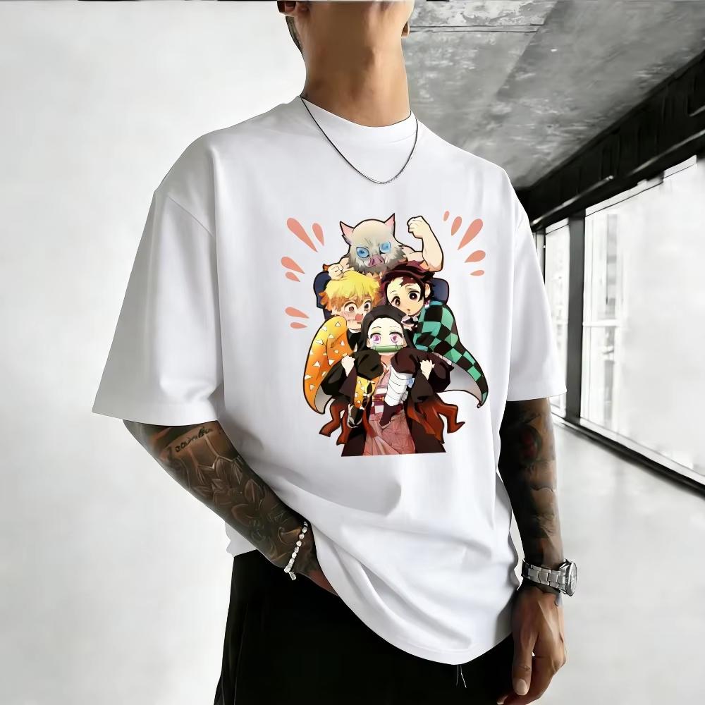 Unisex pure cotton Tshirt  Demon Slayer  Summer 2026 Harajuku style anime print loose family shortsleeved top