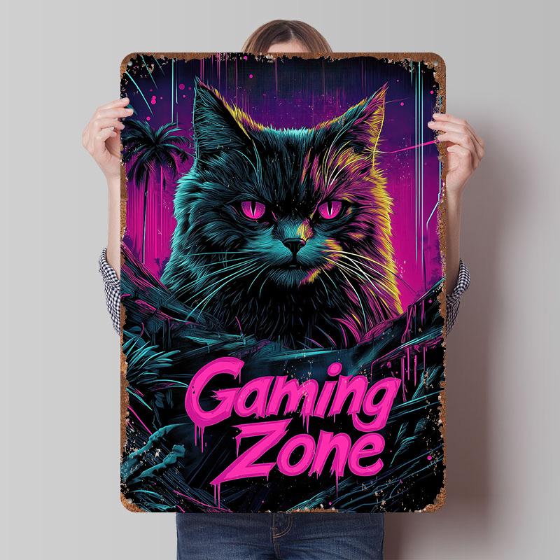 

Gaming Cat Metal Poster Customized Wall Art Retro Vintage Tinplate Signs for Decoration At Home Decor Items Room Ornaments Plate 7.9x11.8In(20x30cm)