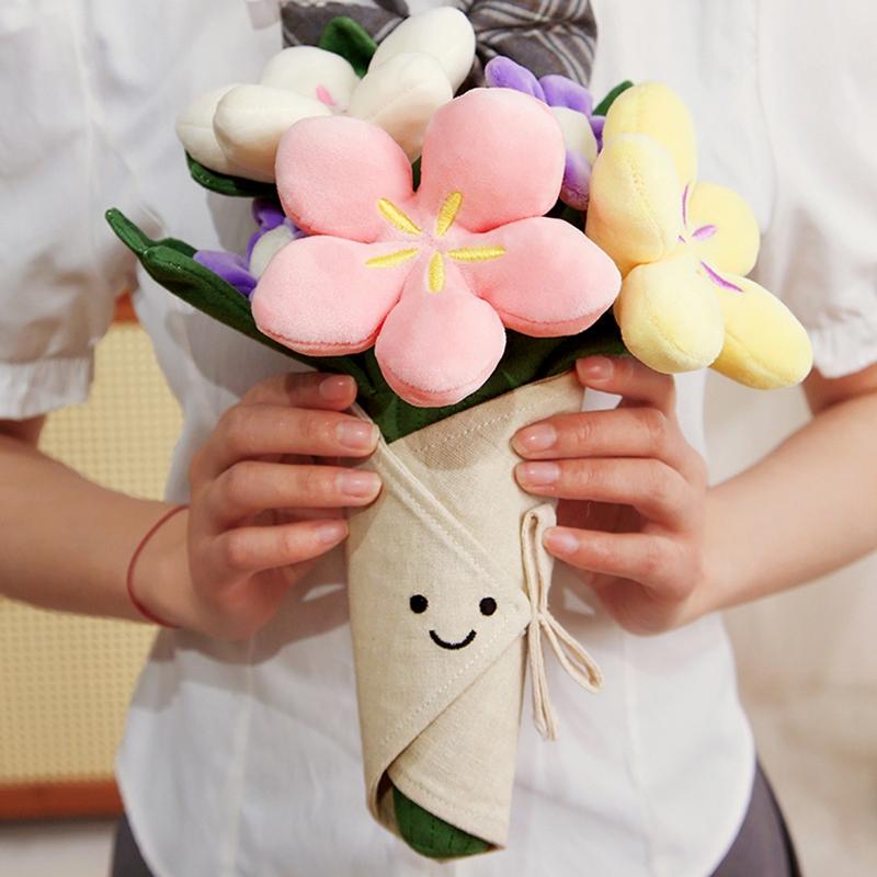 Kawaii Hamburger Sandwich Plushies Stuffed Plant Bouquet Flower Cuddly Plush Toy for Kids Birthday Gift Xmas for Boy Girlfriend