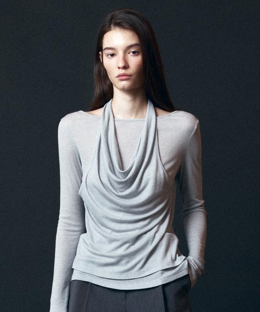 TOWAV Ven Halter Layered Tee_Mute Gray