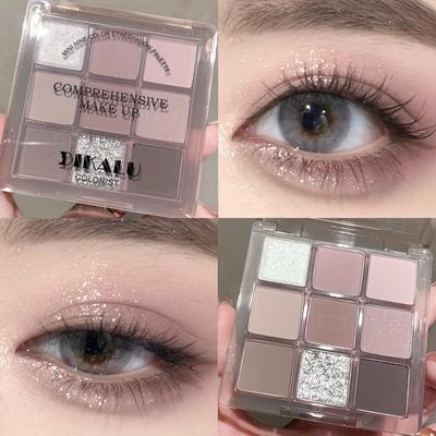 9-Color Eyeshadow Palette Comprehensive Makeup with Matte Shimmery Glitter Effects for Daily Makeup and Smokey Eye Makeup