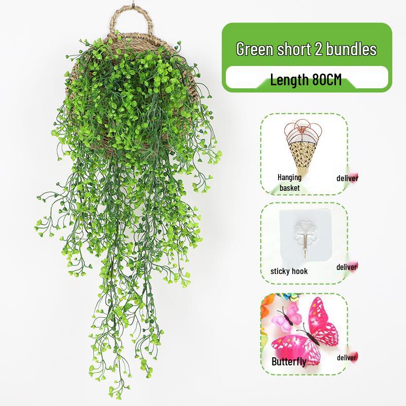 Wall-Mounted Artificial Hanging Vines with Spider Plant in Basket for Living Room Decor