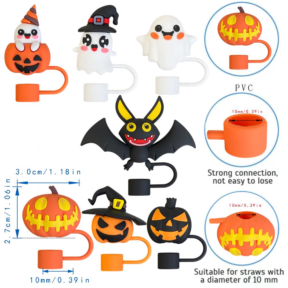 7-Piece Halloween Straw Cap Set with 10mm Dust Plugs - Decorative Accessories for Parties