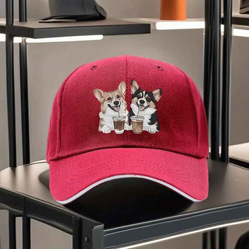 Corgi Coffee Couple Baseball Cap Cotton Adjustable Casual Hip Hop Hat for Adult
