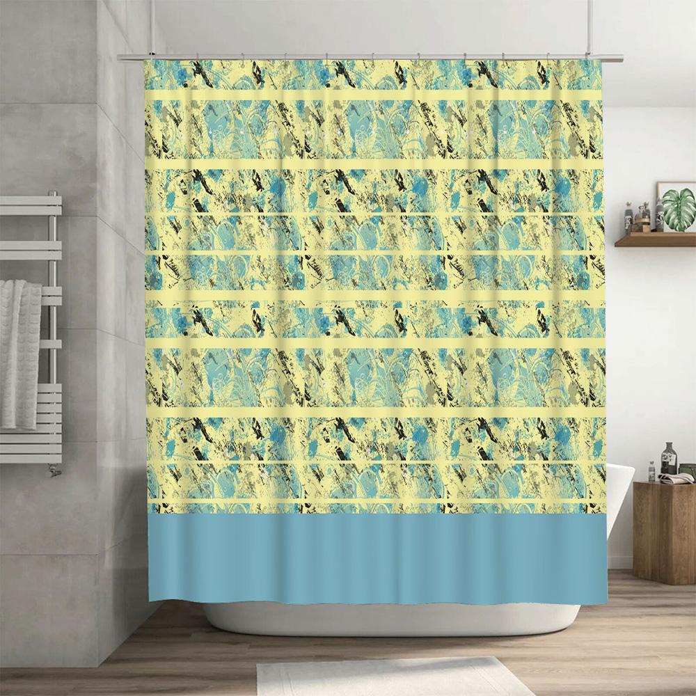 Elegant Bath Curtains Blue and Yellow Printed Shower Curtain Fabric Bathroom Decor Waterproof Rod Pocket for Home Use