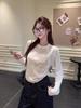 Women's White Lace Patchwork Sailboat Embroidered Long Sleeve T-shirt - Korean Style Early Autumn Versatile Top