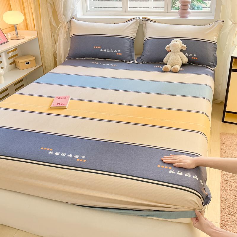 Cotton Grid Printed Fitted Sheet Dust Protector Cover Universal Mattress Cover Bed Sheets Queen With Elastic Bed Linens