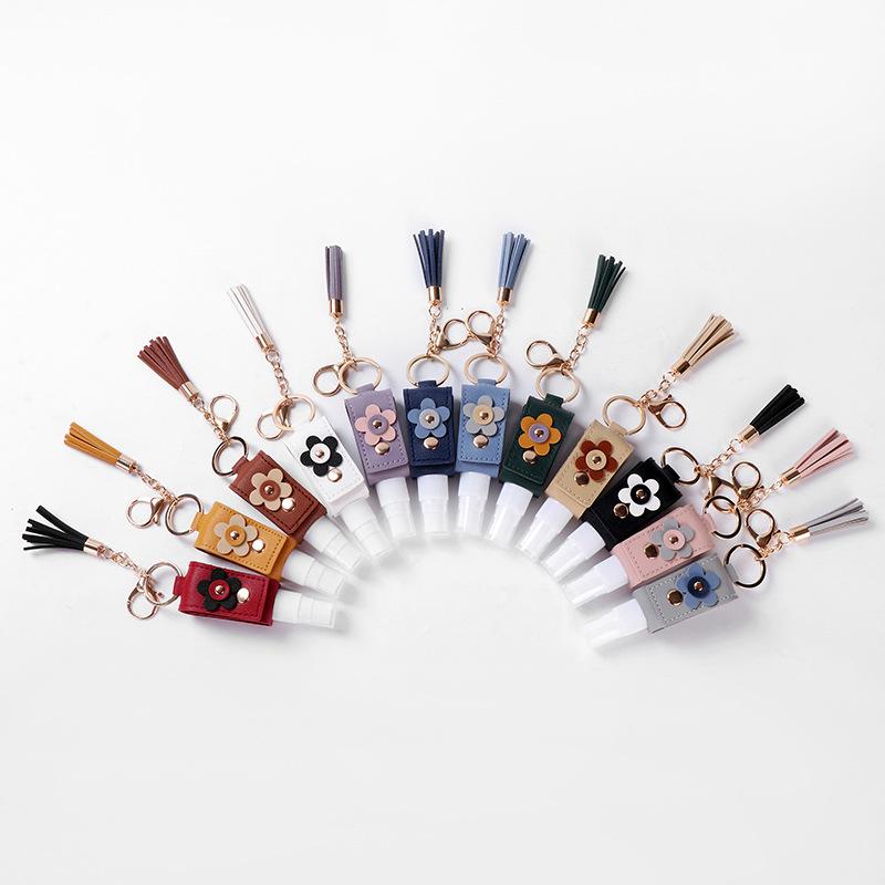 30Ml Empty Alcohol Spray Bottle Spray Type Sub-Bottling Hand Sanitizer Bottle Keychain Holder Portable Toner Tassel Leather Case