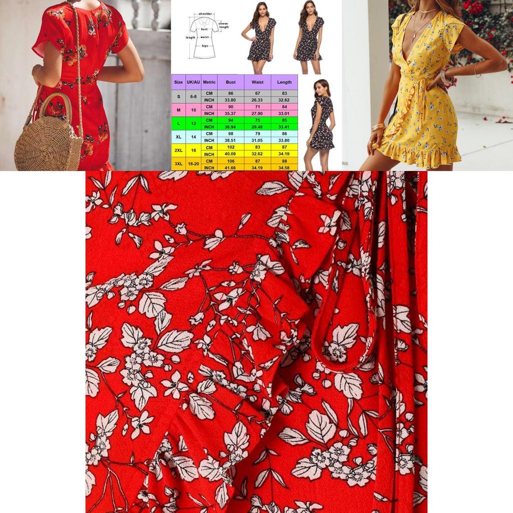 Premium Women Short Sleeve Wrap Boho Floral Mini Dress For Effortless Summer Style