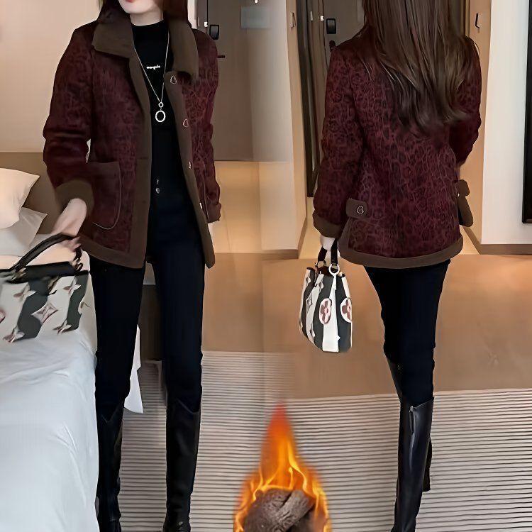 Fluffy 2025 Elegant Leopard Print Woolen Jacket - Women's Versatile Warm Top