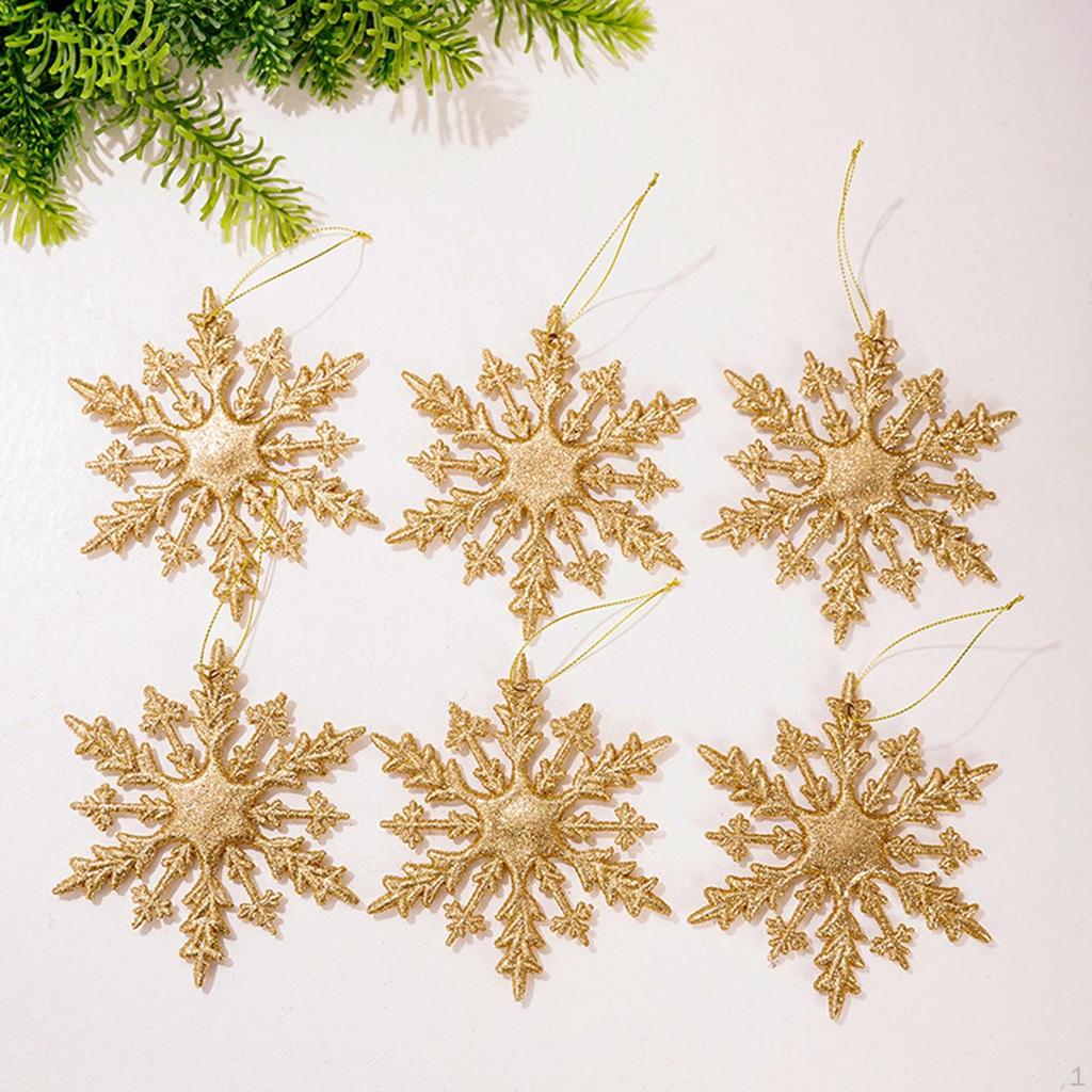 6 Pieces Christmas Glittering Snowflake Ornaments 12x10.5cm Multipurpose for DIY Craft Projects PP