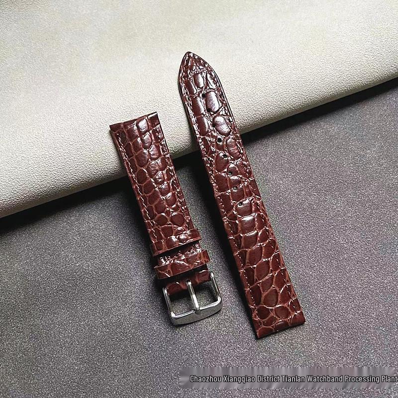 Men's Alligator Pattern Leather Watch Strap, Pin & Butterfly Buckles - Women's Accessories In Stock