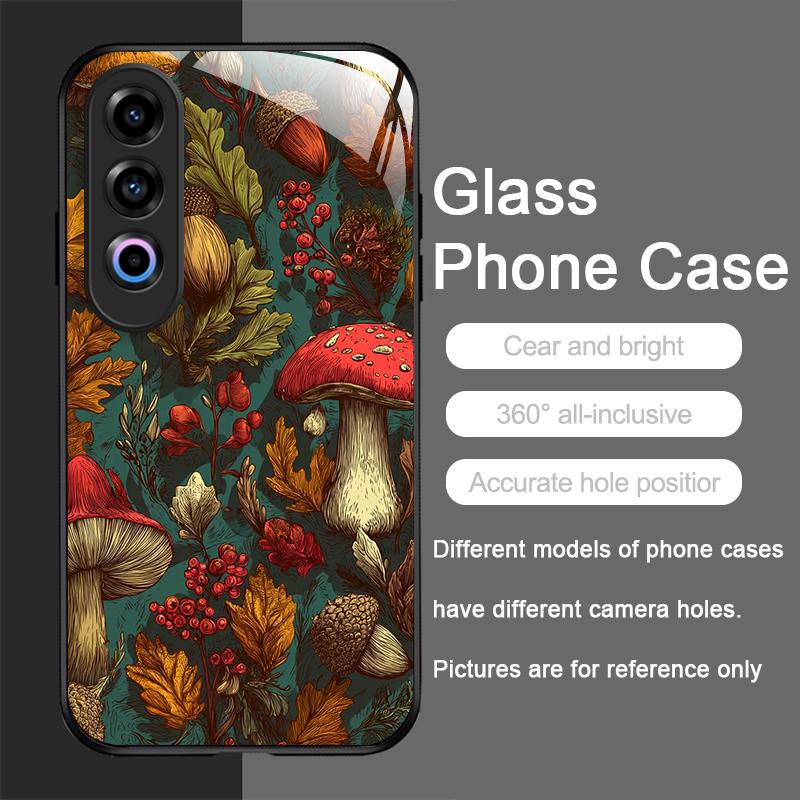 Creative Personality Mushroom Pattern Tempered Glass Phone Case for OnePlus 13R 12 11 10 9 Nord CE4 3 2 Lite ACE2 ACE3 Pro Cover