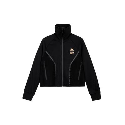 Solid Color Logo Print Zippered Side Pocket Cropped Sports Jacket Women Jacket Black GN6817