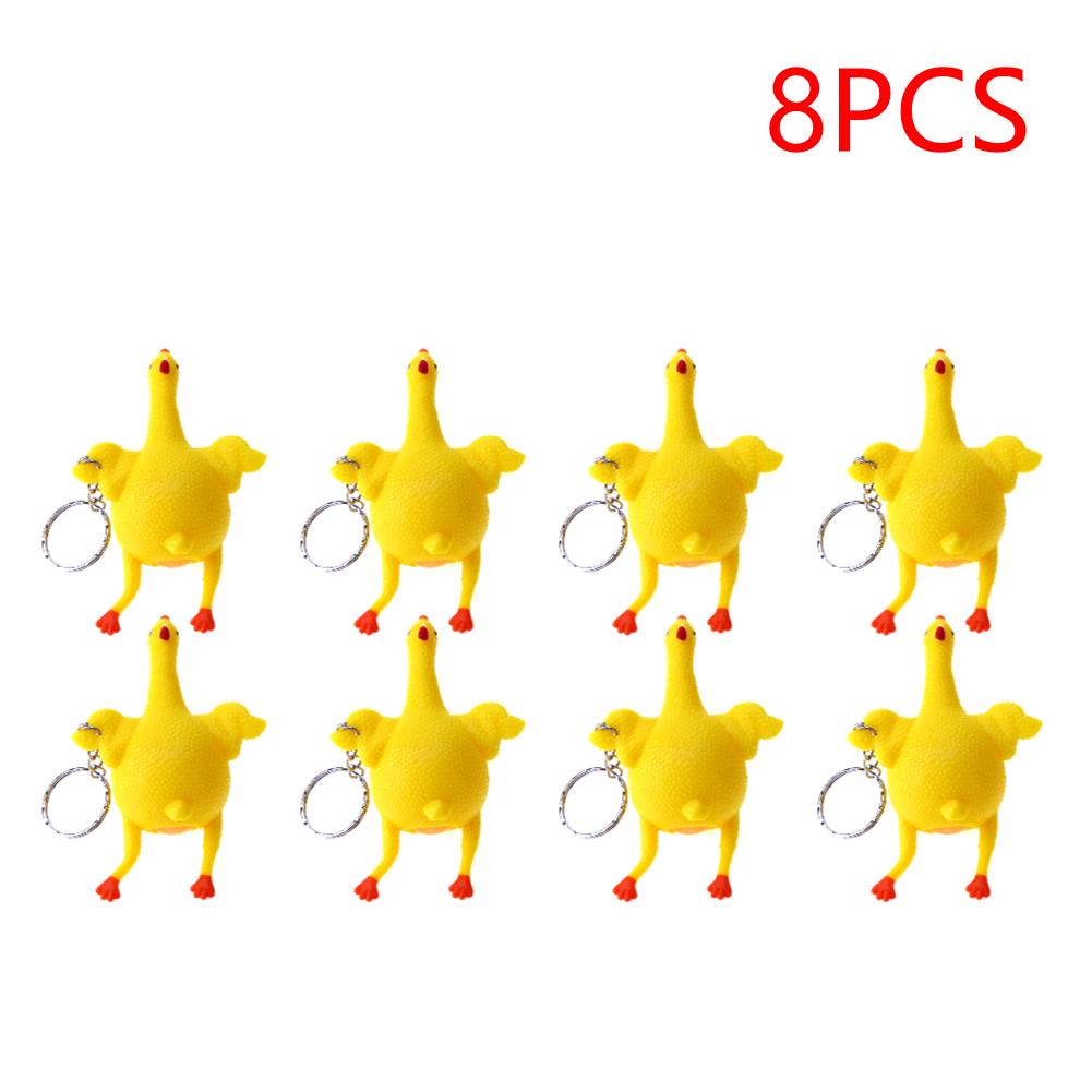 Funny Chicken Egg Laying Hens Crowded Stress Ball Keychain Portable Squeeze Chicken Key Ring Funny Spoof Tricky Gadgets Toy