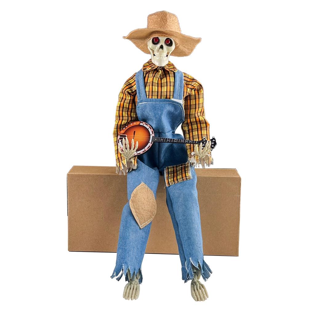 Animated Halloween Decoration Posable Toy Plastic Skeleton Halloween Decor Haunted House Decor With Movable Joints Lighting Eyes