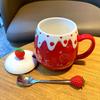 Cute Ceramic Cup Girl Heart with Lid and Spoon Mug Strawberry Large Capacity Creative Household Breakfast Coffee Cups