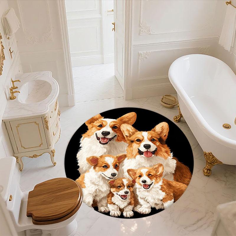 Corgi pattern round rug,Carpet Rug for Living Room Bedroom Playroom ,Non-slip Floor Mat,Holiday Gifts and Birthday Gifts.