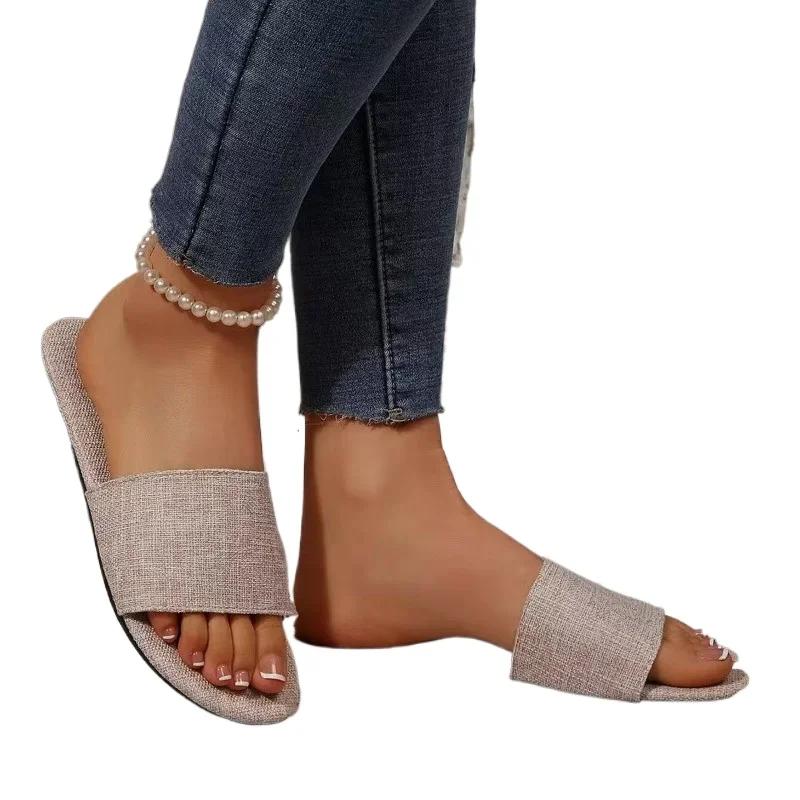 

Модная женская обувь в продаже 2025 Босоножки с открытым носком Легкие тапочки Уличные повседневные тапочки Женские с круглым носком На плоской подошве Большие размеры Лаконичные сандалии 43 покинуть белый