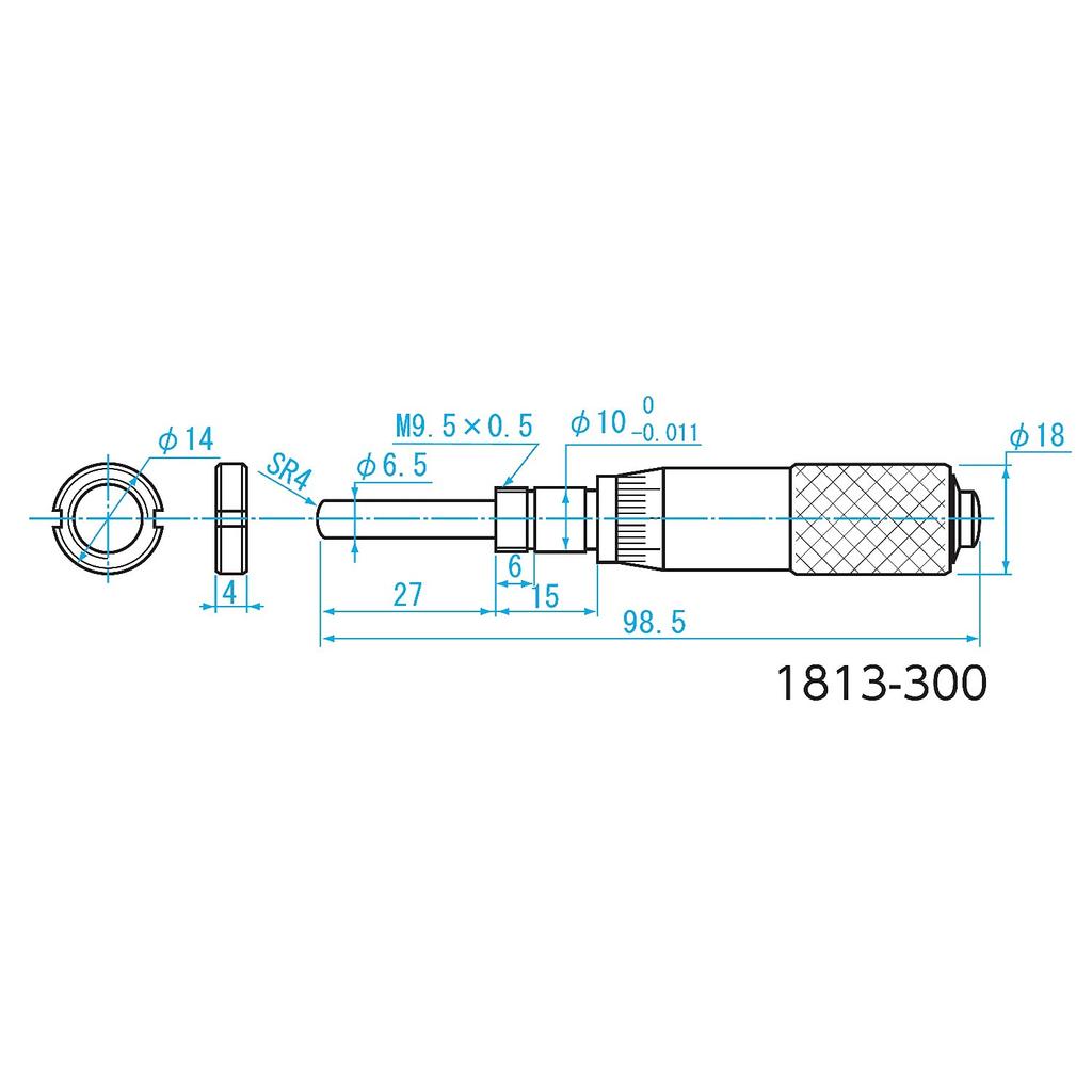 Niigata Seiki SK Micrometer Head Stem with Nut 0-25mm 1813-300