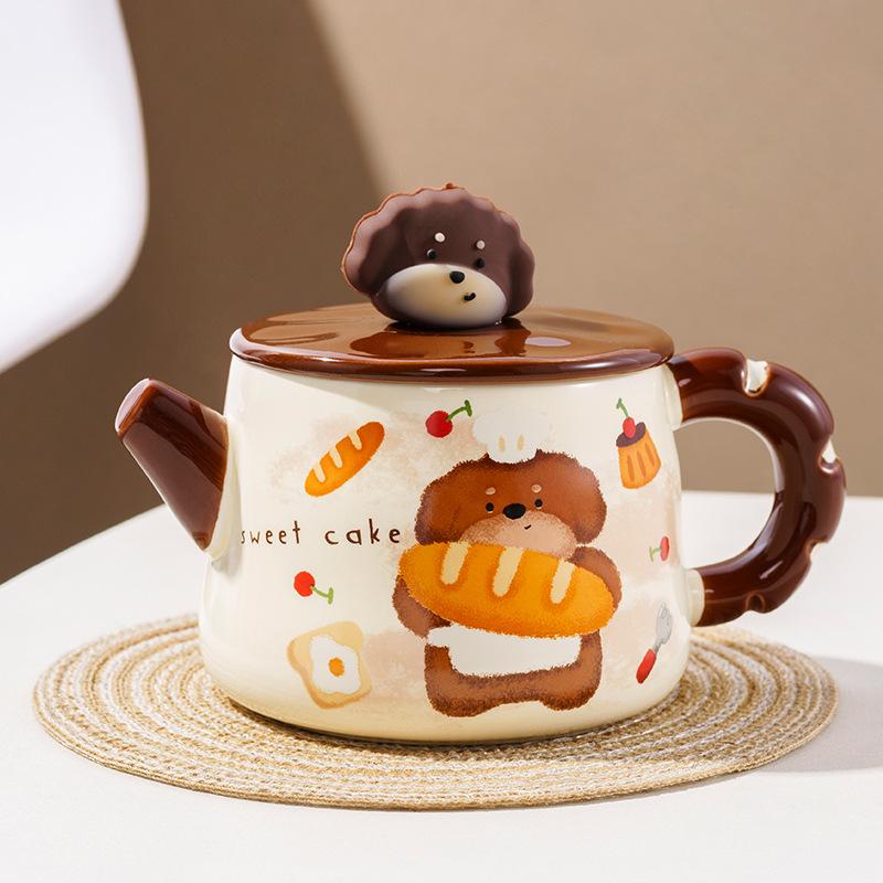 

Керамическая кружка Bread Puppy с крышкой и ложкой, для питья воды в офисе, с высококачественной кофейной чашкой, подарок на день рождения 301-400ml