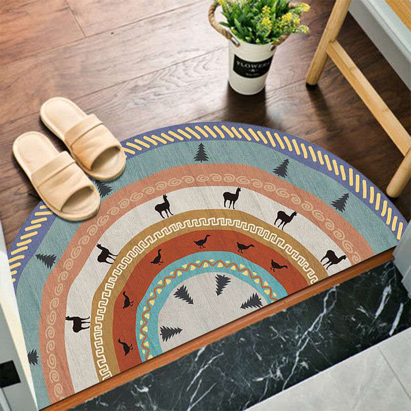 Bohemian Style Semi Circular Floor Mat, Ethnic Style Entrance Mat, Household Bathroom Absorbent Mat, Washable