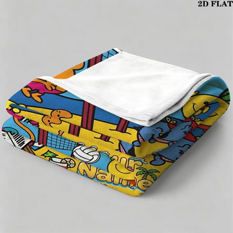 1PC Mr. Men Little Miss Custom Name Patterned Flannel Blanket Suitable For All Seasons for Home Decor Warmth and Comfort Gifts Holiday Present