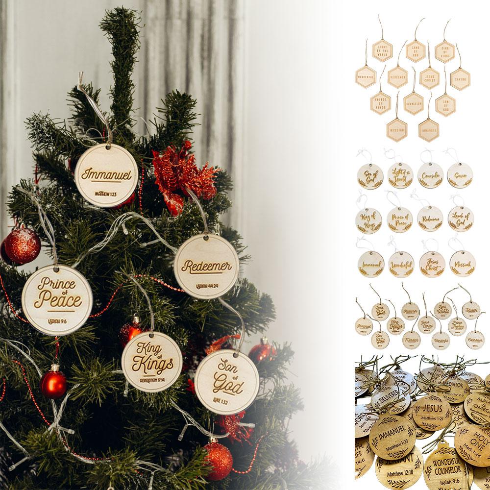 12Pcs Personalised Christmas Bauble Tree Decoration Wood Family Xmas Gift Mini Baubles Jesus Name Ornaments Xmas Gift Dropship