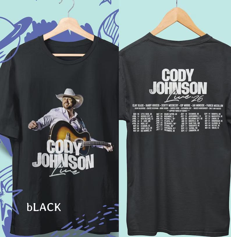 Maglietta Merch Ispirata al Tour 2026 di Cody Johnson – Maglietta per Fan di Musica Country
