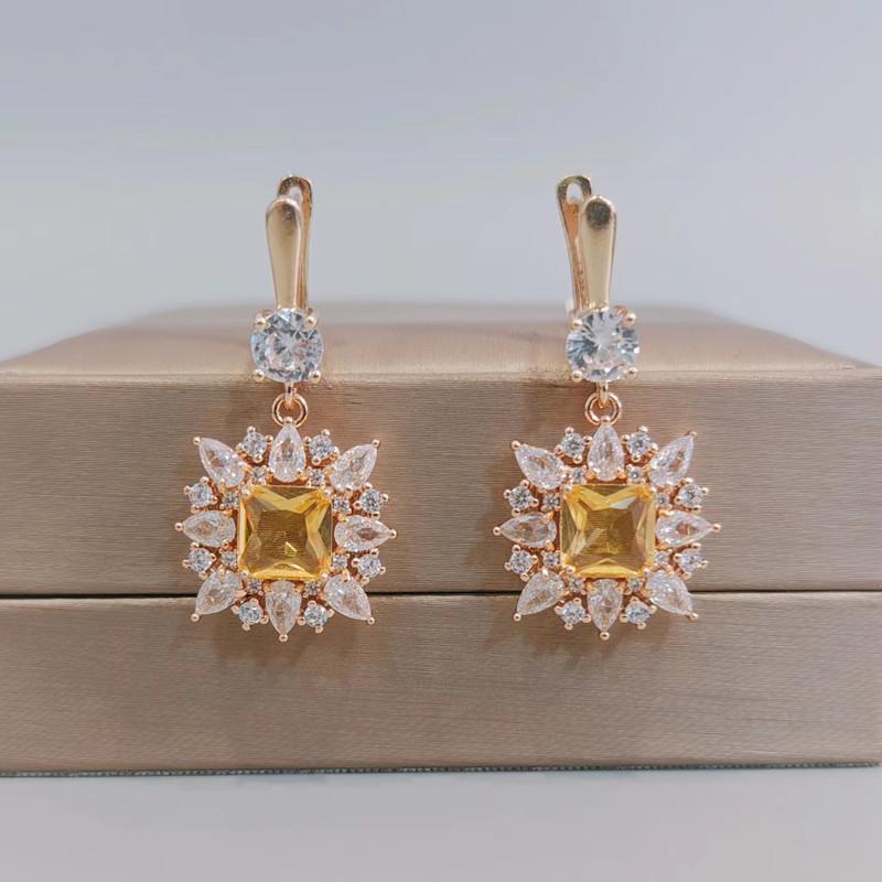 Luxuriöse Kristall Ohrringe für Frauen 2023 Neue Gold Farbe Zirkon Tropfen Ohrring Mode Hochzeit Engagement Party Schmuck Zubehör