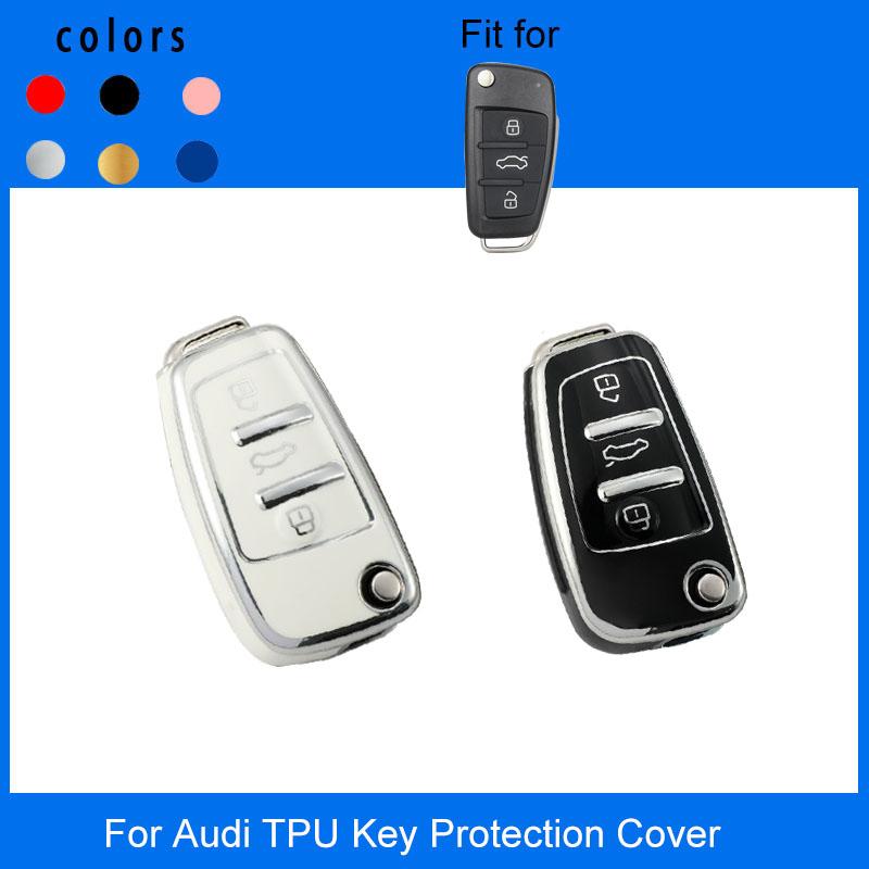 Auto Shell Fob For A1 A3 A4 A5 A6 A7 Q3 Q5 S6 B6 B7 B8 C6 8P 8V 8L TT RS Soft TPU Car Folding Key Case Bag Cover Protector