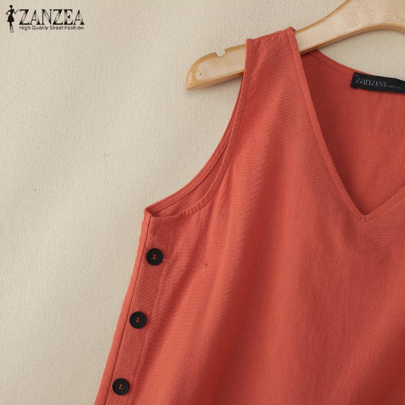 ZANZEA Women Summer V-Neck Loose Sleeveless Cotton Tank Tops