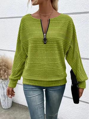 2025 Women's Casual Solid Color Long Sleeve Zipper Pullover Top