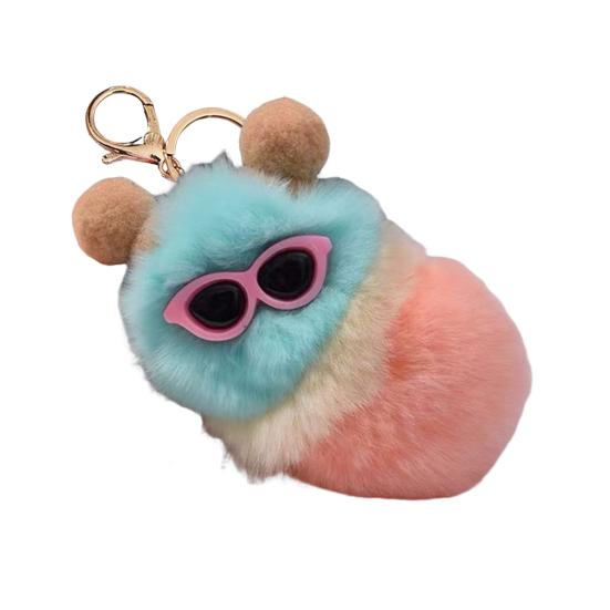 Keychain Pendant Cartoon Plush Caterpillars Charm Key Chain Hanging Ornament Decorative Pendant Wallet Backpack Car Keys