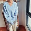 Mohair Gentle Jumper Sweater Women's Fall and Winter V-neck Pullover Loose Lazy Wind Soft Knitted Long-sleeved Blouse