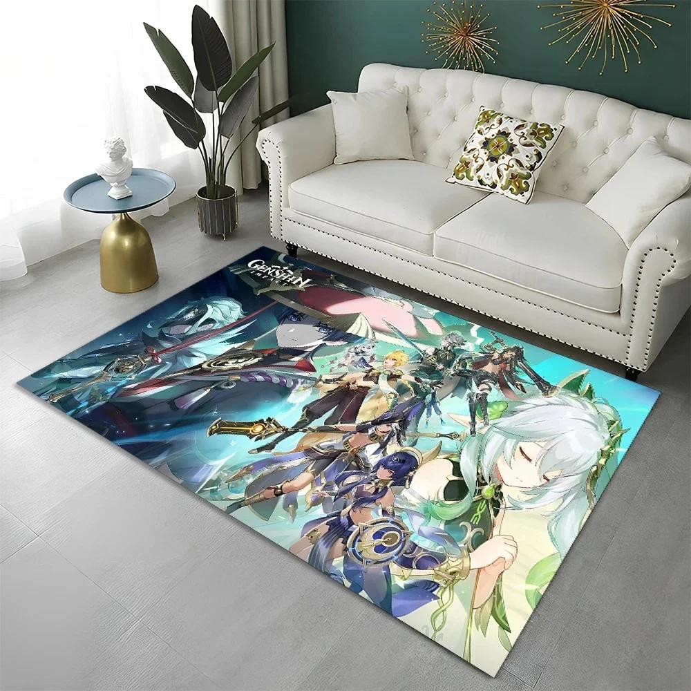Genshin Impact Gamer-Cartoon-Teppich für Wohnzimmer, Schlafzimmer, Sofa, Fußmatte, Kinderzimmerteppich, rutschfeste Bodenmatte