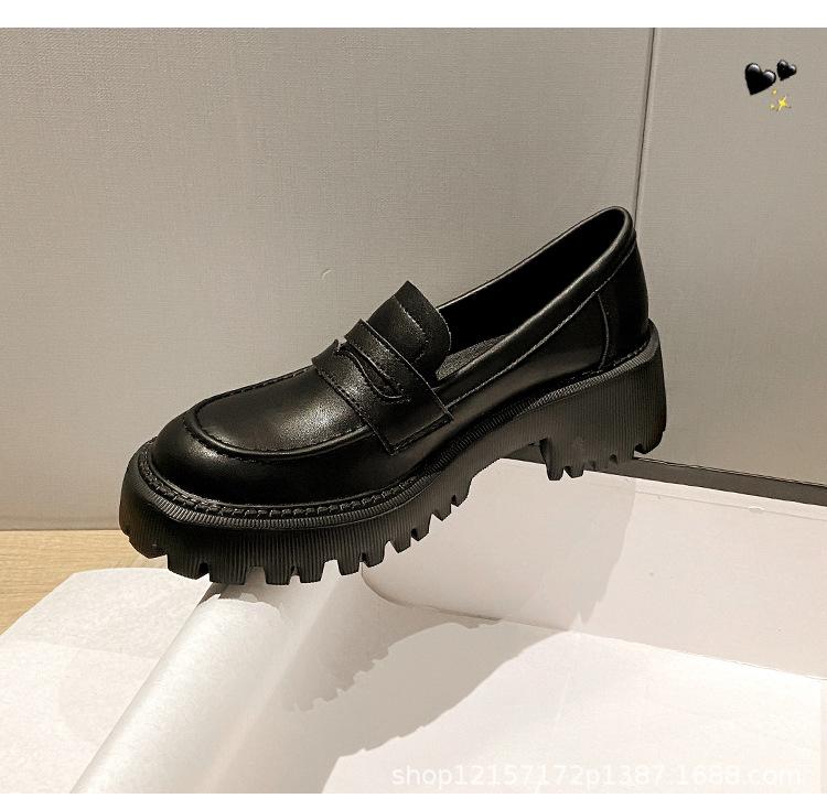 Leather Jk Small Leather Shoes Platform British Style 2025 New Spring Versatile Single Shoes Women's Black One-pedal Loafers