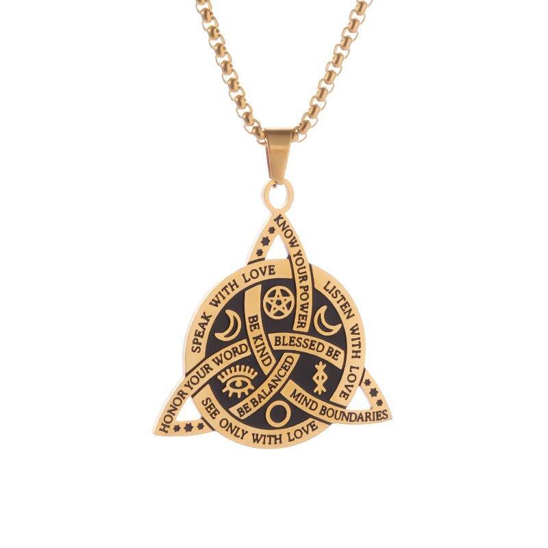 All Match New Stainless Steel Celtic Retro Viking Triangle Men's Titanium Steel Pendant Star and Moon Fan Necklace