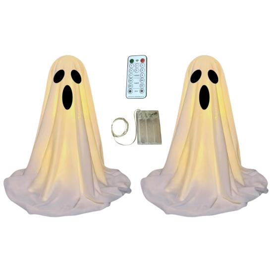 LED svítící figurka ducha Halloween Vnitřní dekorace ducha z bílé látky s dálkovým ovládáním pro domov, kuchyň, krbovou římsu, stůl, stolní desku, party dekorace